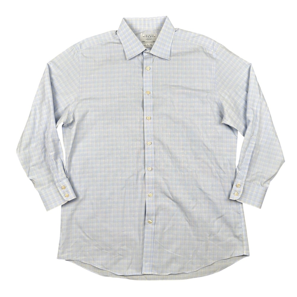 Charles Tyrwhitt Dress Shirt Mens 17.5 / 36 Non Iron Slim Fit Blue Yellow Check